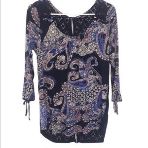 Lucky Brand | Paisley Navy Lace Back Blouse